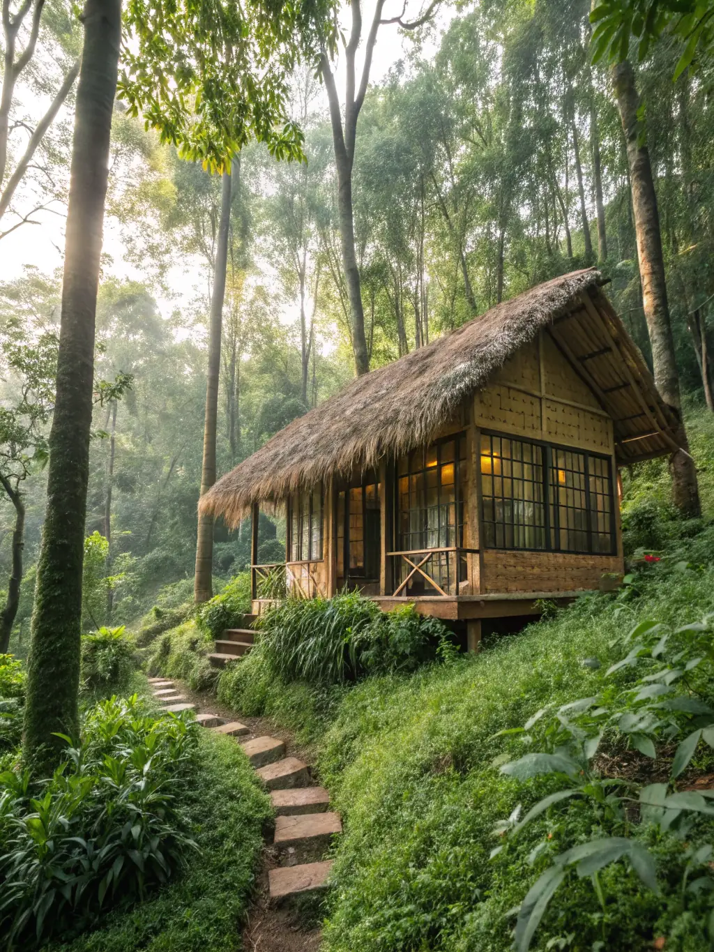 A luxurious AC cottage at Gateway Camp & Resort, showcasing its modern amenities, comfortable interiors, and scenic views from the balcony.